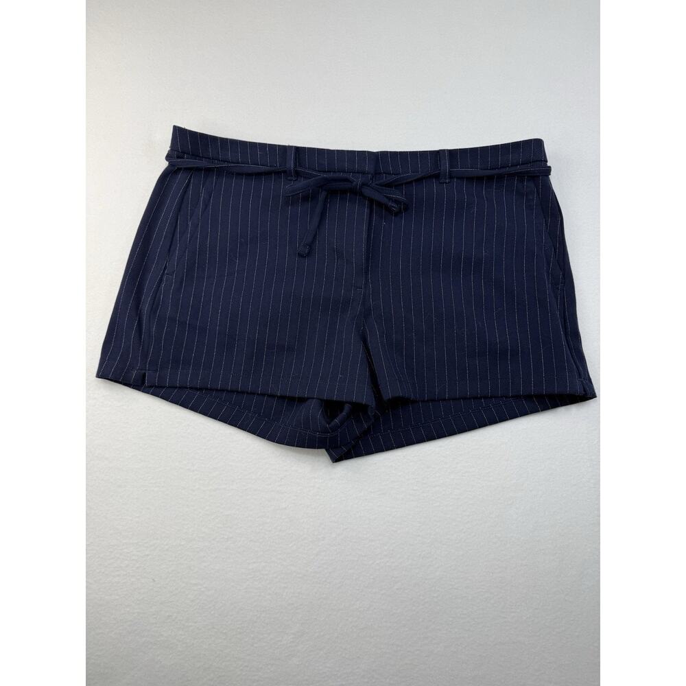 American Eagle Stretch Mini Shorts Womens 12 Navy Pinstripe Tie Waist Career